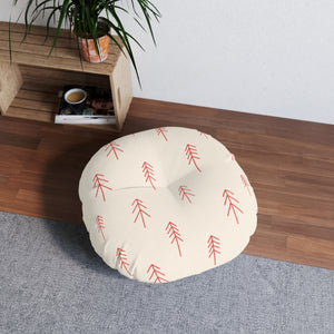 Round Tufted Holiday Floor Pillow - Red Evergreen
