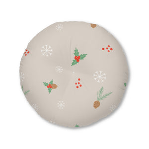 Round Tufted Holiday Floor Pillow - Pinecones & Snowflakes