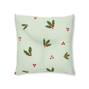 Green Square Tufted Holiday Floor Pillow - Holly