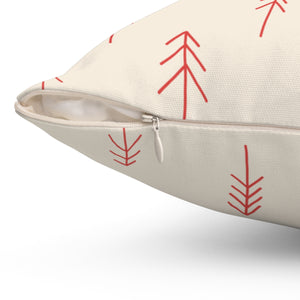 Polyester Square Holiday Pillowcase - Red Evergreen