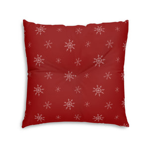 Red Square Tufted Holiday Floor Pillow - Snowflakes