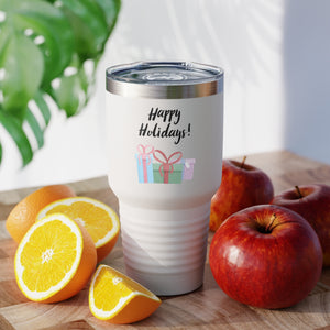 30oz White Ringneck Holiday Tumbler - Happy Holidays & Presents