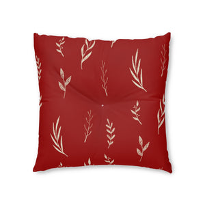 Red Square Tufted Holiday Floor Pillow - White Garland