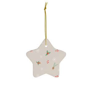 Ceramic Holiday Ornament - Pinecones & Holly