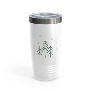 20oz White Ringneck Holiday Tumbler - Evergreen Trees & Red Snowflakes