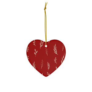 Red Ceramic Holiday Ornament - White Garland