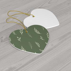 Green Ceramic Holiday Ornament - White Garland