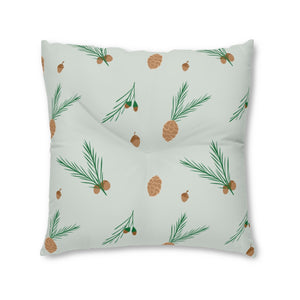 Square Tufted Holiday Floor Pillow - Pinecones