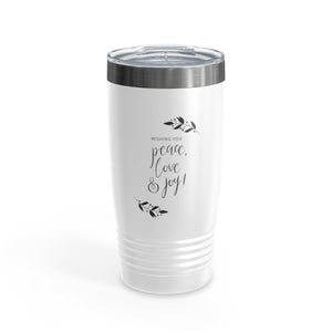 20oz White Ringneck Holiday Tumbler - Peace, Love & Joy