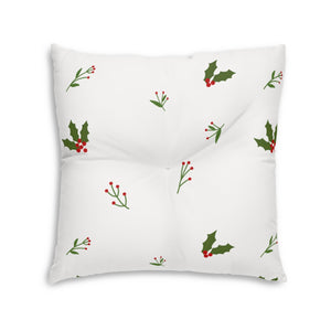White Square Tufted Holiday Floor Pillow - Holly