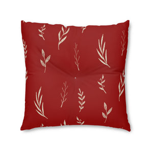 Red Square Tufted Holiday Floor Pillow - White Garland