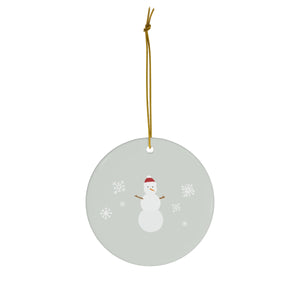 Ceramic Holiday Ornament - Snowman & Snowflakes