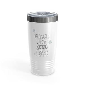 20oz White Ringneck Holiday Tumbler - Peace, Joy & Love