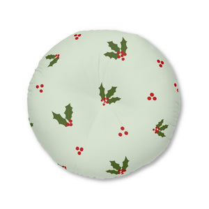 Green Round Tufted Holiday Floor Pillow - Holly