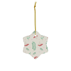 Ceramic Holiday Ornament - Red & Green Holly