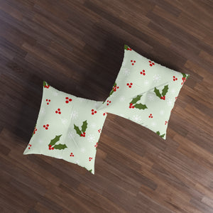 Square Tufted Holiday Floor Pillow - Holly & Snowflakes
