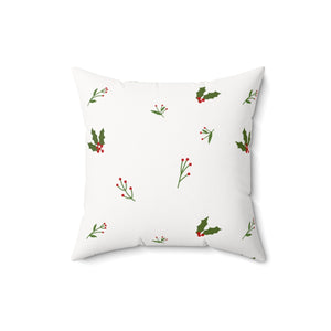 White Polyester Square Holiday Pillowcase - Holly