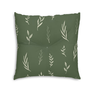 Green Square Tufted Holiday Floor Pillow - White Garland