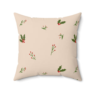 Beige Polyester Square Holiday Pillowcase - Holly