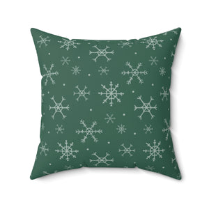 Green Polyester Square Holiday Pillowcase - Snowflakes