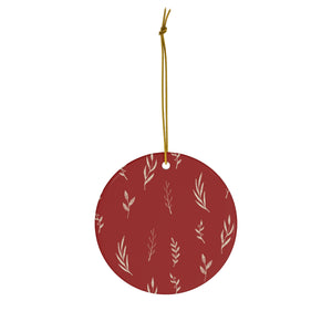 Red Ceramic Holiday Ornament - White Garland