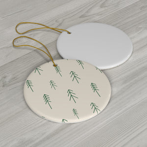 Beige Ceramic Holiday Ornament - Evergreens