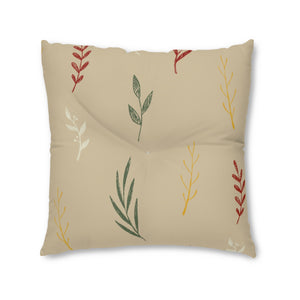 Beige Square Tufted Holiday Floor Pillow - Colorful Garland