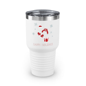 30oz White Ringneck Holiday Tumbler - Red Happy Holidays