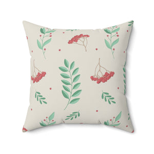 Polyester Square Holiday Pillowcase - Red & Green Holly