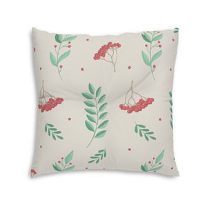 Square Tufted Holiday Floor Pillow - Large Red & Green Hollys