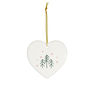 Ceramic Holiday Ornament - Evergreen Trees & Red Snowflakes