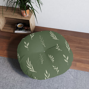 Green Round Tufted Holiday Floor Pillow - White Garland