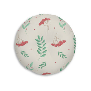 Round Tufted Holiday Floor Pillow - Large Red & Green Hollys