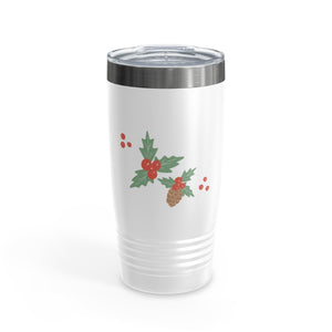 20oz White Ringneck Holiday Tumbler - Pinecones & Holly