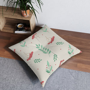 Square Tufted Holiday Floor Pillow - Large Red & Green Hollys