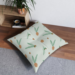 Square Tufted Holiday Floor Pillow - Pinecones