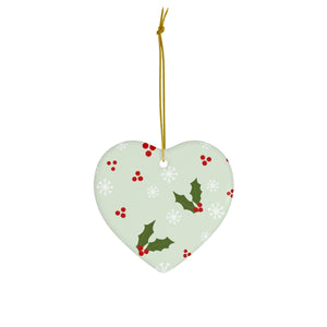 Ceramic Holiday Ornament - Holly & Snowflakes