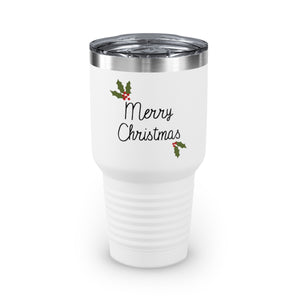 30oz White Ringneck Holiday Tumbler - Holly Merry Christmas