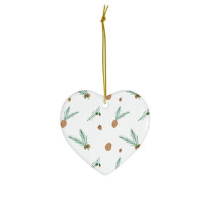 White Ceramic Holiday Ornament - Pinecones & Acorns