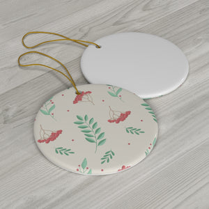 Ceramic Holiday Ornament - Red & Green Holly