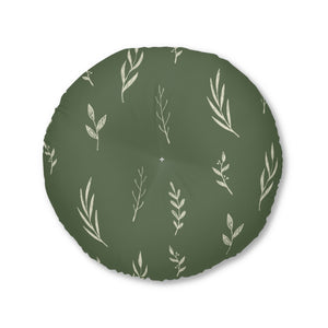 Green Round Tufted Holiday Floor Pillow - White Garland