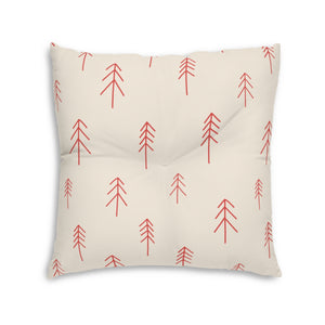 Square Tufted Holiday Floor Pillow - Red Evergreen