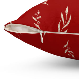 Red Polyester Square Holiday Pillowcase - Garland