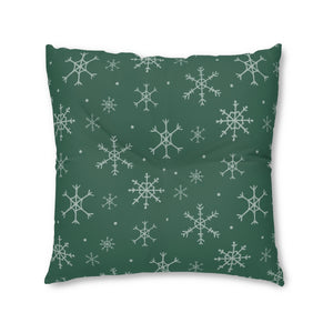 Green Square Tufted Holiday Floor Pillow - Snowflakes