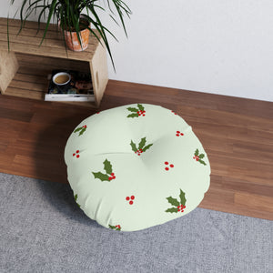 Green Round Tufted Holiday Floor Pillow - Holly