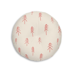Round Tufted Holiday Floor Pillow - Red Evergreen