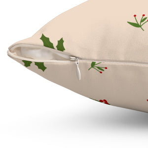 Beige Polyester Square Holiday Pillowcase - Holly