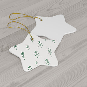 White Ceramic Holiday Ornament - Evergreens