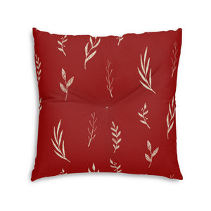 Red Square Tufted Holiday Floor Pillow - White Garland