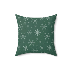 Green Polyester Square Holiday Pillowcase - Snowflakes